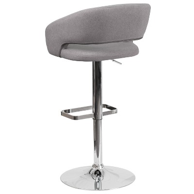 Erik Contemporary Gray Fabric Swivel Barstool with Adjustable Height and Chrome Base