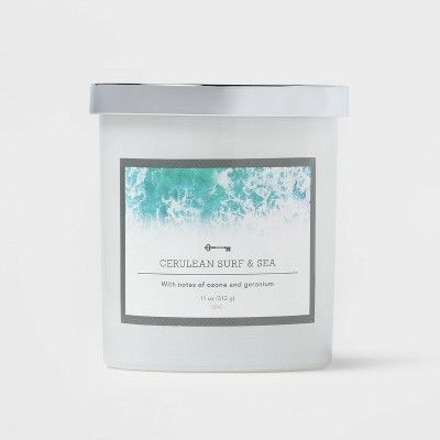 Lidded Milky Glass Jar Cerulean Surf and Sea Candle - Threshold™