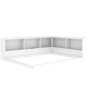 NicBex Full Size Daybed, Metal Day Bed Frame with Storage Cabinets and USB Ports, L-Shaped Daybed with Bookcase Headboard - 1 of 4