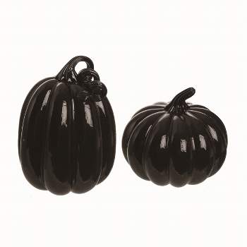 Transpac Glass Black Halloween Pumpkins Set of 2