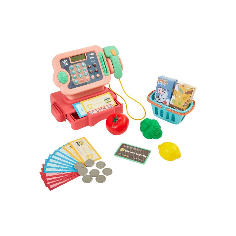 Toy Time Pretend Play Grocery Store Cash Register 30-Piece Playset - Pink, 1 of 10