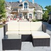 Outdoor 5-Piece Seating Set, PE Rattan Wicker Lounge Set with Glass Coffee Table, Lounge Set with Iron Frame and Polyester Cushions-Coolbibila - 2 of 4