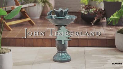 Verdigris Green Ceramic Lotus Flower Frog Outdoor Pedestal Fountain