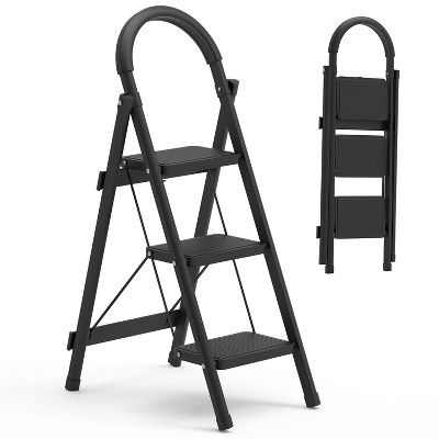 Cesicia Black 3-Step Foldable Ladder With Wide Anti-Slip Pedal
