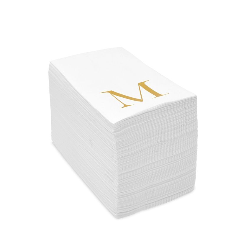 Sparkle and Bash 100 Pack Gold Foil Initial Letter M White Monogram Paper Napkins for Dinner Party, 4 x 8 In, 5 of 8