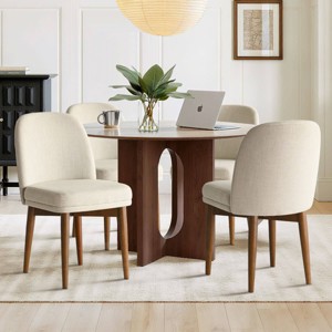 Modern Dining Chairs Set of 4, Upholstered Accent Side Chairs with Double Cushion Seat, Solid Wood Legs in Walnut Finish-Tanpinhause - 1 of 4