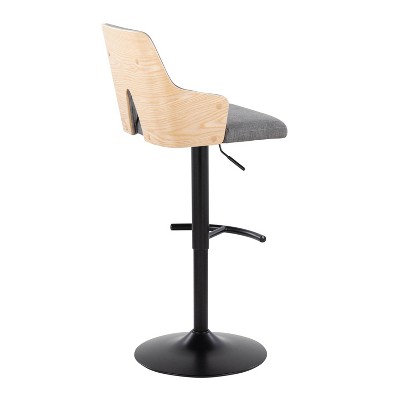 Stella Adjustable Swivel Barstools with Gray Fabric and Wood Back