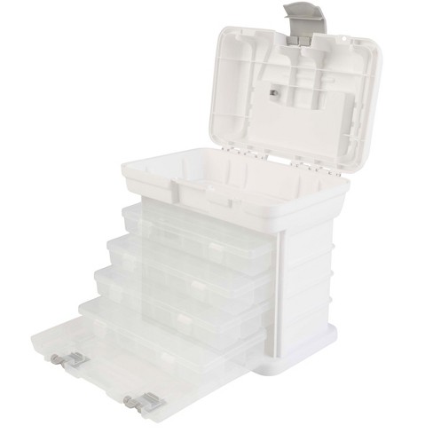 Small plastic compartment boxes, 5 box slide rack (mountable, and  stackable, w/ handle)(boxes not included) - Bolt Depot