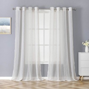 Yarn-Dyed Vertical Stripe Voile Sheer Window Curtain Panels - 1 of 4