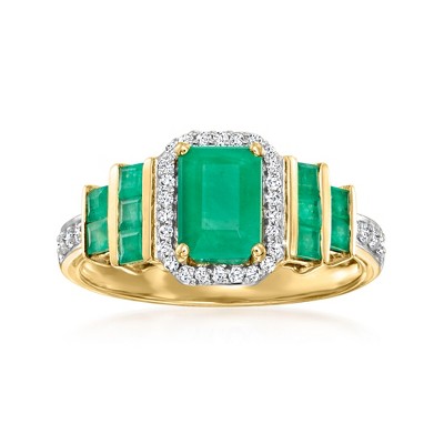 Ross-Simons 1.20 ct. t.w. Emerald and .15 ct. t.w. Diamond Ring in 14kt Yellow Gold Size 9