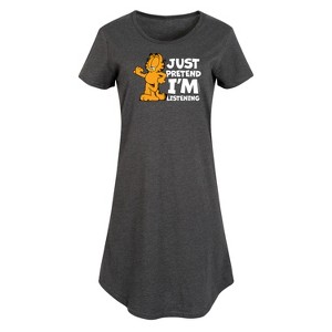 Women's Garfield Pretend Im Listening Graphic T-shirt Dress - Heather Charcoal - 4X - 1 of 4