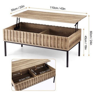 Brown Wood Lift-Top Coffee Table with Hidden Storage