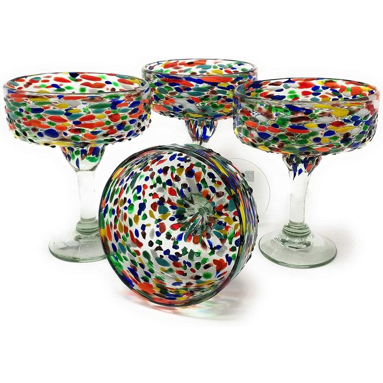 Dos Sueños Mexican Hand Blown  Margarita Glasses - Confetti Rock Design - 16oz - Set of 4, 1 of 7