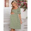 Floral Maternity Dress Square Neck Puff Sleeve Smocked Boho Photoshoot Baby Shower Pregnancy Dresses - 3 of 4