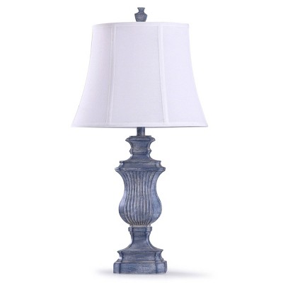 Tao's Textured Urn Table Lamp with Bell Shade Denim Blue - StyleCraft: Polyresin Base, Polyester Linen Shade