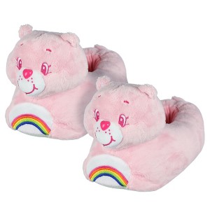 Seven Times Six Care Bears Cheer Bear Slippers Pink Plush Rainbow Badge Footwear - 1 of 4
