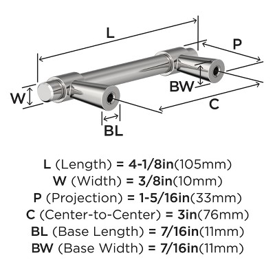 Polished Chrome Modern Cabinet Bar Pull with Mounting Hardware