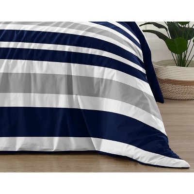 Navy and Gray Striped Full Microfiber Comforter Set