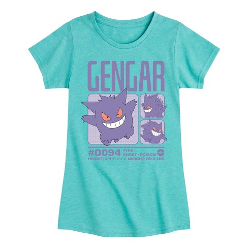 Girls' - Pokémon - Gengar Ghost Poison Type Pastel Stats Fitted Short Sleeve Graphic T-Shirt - image 1 of 4