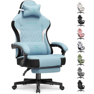 GTPLAYER Gaming Chair with Footrest, Premium Breathable Fabric, Waist Support, Linkage Armrest