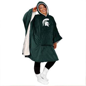 NCAA Michigan State Spartans Team Color Bloncho with Logo Patch and Faux Shearling Inside Throw Blanket