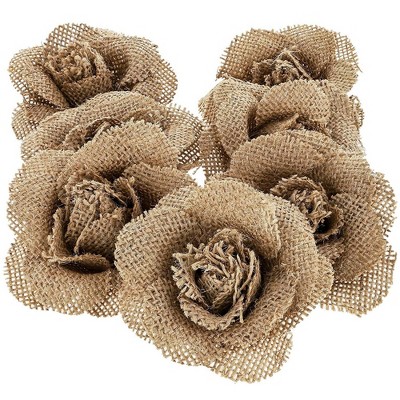 Genie Crafts 12 Pack Jute Burlap Flowers for Crafts, Handmade Artificial Roses for DIY Decor, 3 In
