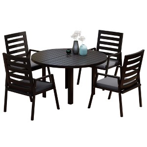 LeisureMod Chelsea 5-Piece Patio Dining Set, 48" Round Aluminum Dining Table and 4 Dining Armchair - 1 of 4