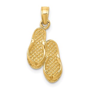 Black Bow Jewelry 14k Yellow Gold 3D Textured Flip Flops Pendant - 1 of 4