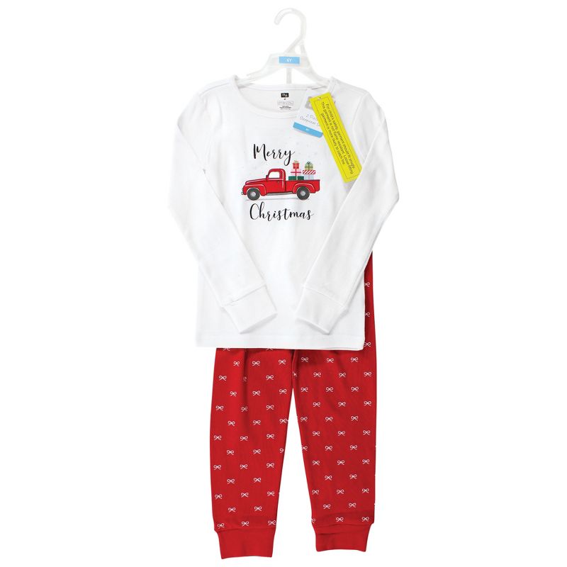 Hudson Baby Infant Girl Cotton Pajama Set, Red Truck Bows, 2 of 5