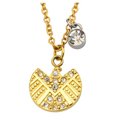 Women's Marvel S.H.I.E.L.D. Logo Stainless Steel Gold IP Pendant Necklace with Clear CZ (18")