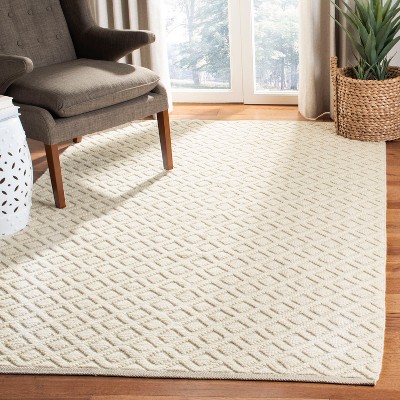 Ivory Handwoven Wool and Cotton Rectangular Area Rug, 3' x 5'