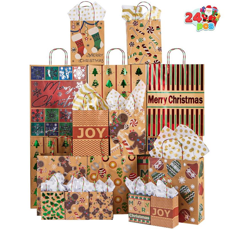 JOYIN 24pcs Christmas Foil Gift Bags Assorted Sizes, 1 of 6