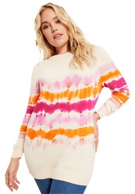 June Vie by Roaman s Women s Plus Size Tie Dye Pullover 10 12 Beige