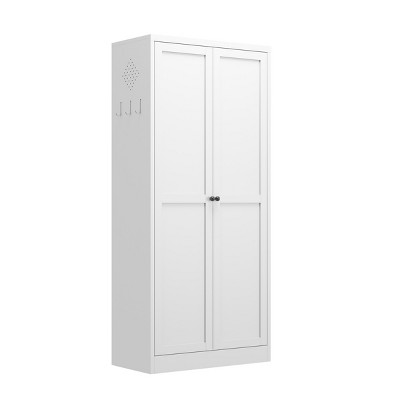 GlasFlength Kitchen Storage Accent Kitchen Cabinet Storage Cabinet Morden Sideboard Cabinet 2 Doors for Dining Room, White, 27.6"*13.8"*61"