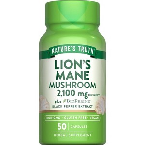 Nature's Truth Lions Mane Supplement Capsules | 2100mg | 50 Count | with BioPerine | Vegan, Non GMO & Gluten Free Extract Formula - 1 of 4