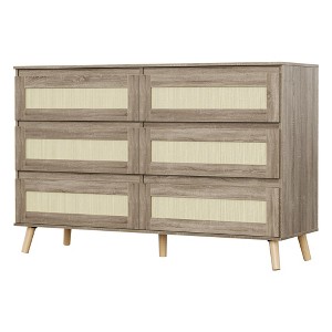 6-Drawer Wooden Dresser with Rattan Drawers, Wide Boho Closet Chest of Drawers & TV Stand for 55 Inch TV, Modern Bedroom Living Room Hallway Storage - 1 of 4