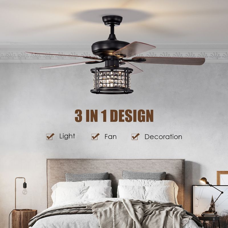 Costway 52'' Ceiling Fan with Light Reversible Crystal Ceiling Fan Lamp W/Remote Control, 2 of 11