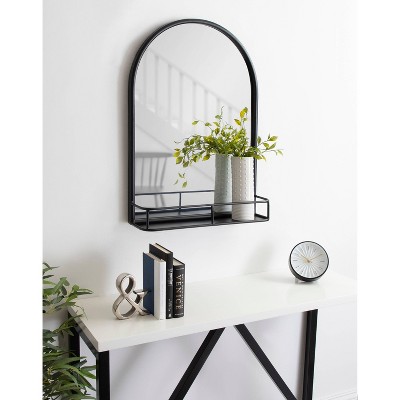 23" x 31.6" Black Iron Rectangular Wall Mirror with Shelf