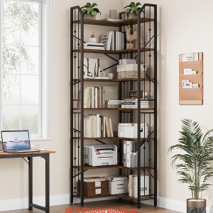 Corner Bookshelf 72"/86" l Shaped Bookcase, Corner Bookshelves Industrial Bookcase 5/7 Tier l-Shape Bookshelf, Large Bookcases with Beaded Design - 1 of 4