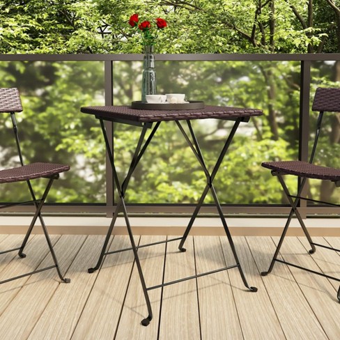 vidaXL Modern Folding Bistro Table in Brown - 21.7"x21.3"x28" PE Poly Rattan, Weather Resistant with Powder-Coated Steel Frame for Patio or Balcony - image 1 of 4