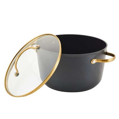 Black and Gold 6-Quart Aluminum Nonstick Stockpot with Glass Lid