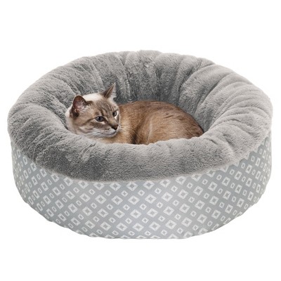 FurHaven Plush & Diamond Print Calming Donut Pet Bed for Dogs & Cats