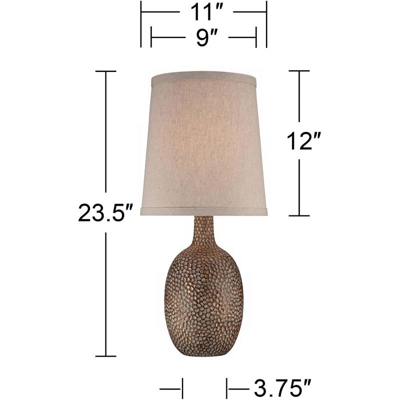 360 Lighting Chalane Rustic Accent Table Lamps 23 1/2" High Set of 2 Antique Bronze Hammered Natural Linen Shade for Bedroom Living Room Bedside House, 4 of 10