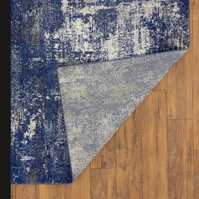 Blue and Beige Abstract 5' x 7' Synthetic Area Rug