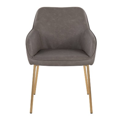 Daniella Gold Steel and Gray Faux Leather Dining Chairs, Set of 2