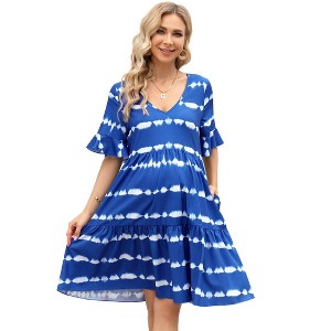 Ruffled Short Sleeve Printed Maternity Babydoll Dress - 1 of 1