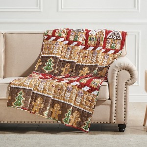 Greenland Home Fashions Gingerbread Lane 50" x 60" Throw – Reversible Microfiber Holiday Blanket - 1 of 4