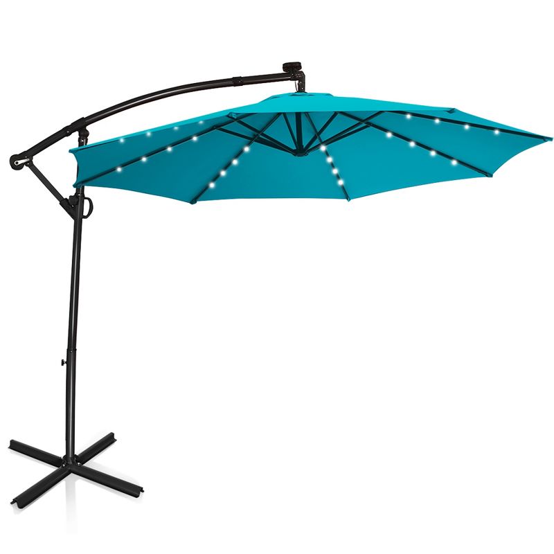 Costway 10FT Patio Offset Umbrella Solar Powered LED 360Degree Rotation Aluminum Turquoise, 2 of 11
