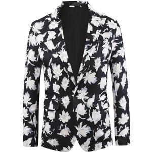 Lars Amadeus Men's Slim Fit One Button Prom Floral Print Blazer Jacket - 1 of 4