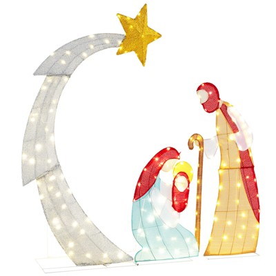 Tangkula 5 FT Lighted Christmas Nativity Scene Set Outdoor Holy Family Decoration with 140 LED Lights Xmas Nativity Set with Stakes and Zip Ties